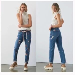 Pilcro and the Letterpress Slim Boyfriend Quilted Patchwork Boho Jeans Sz 26 EUC